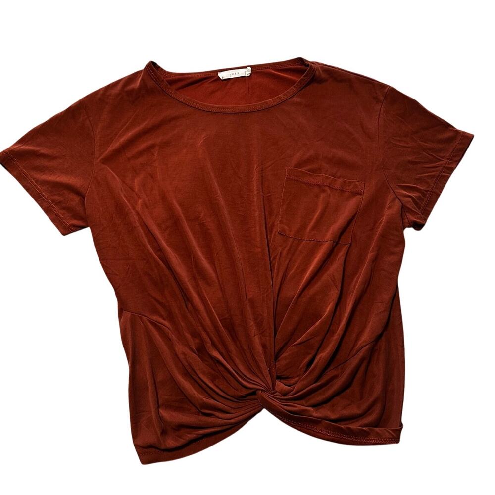 Lush Twist Front Top Rust Short Sleeve Knot Tee Size Large